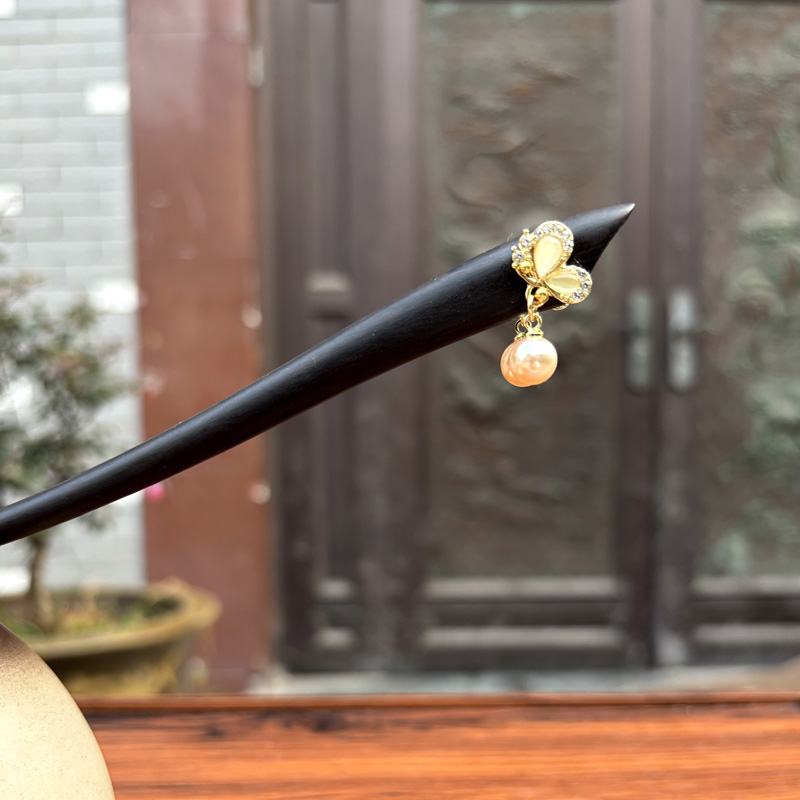 黑檀木发簪15厘米【猫眼蝴蝶】气质日常新中式简约清新高级发簪