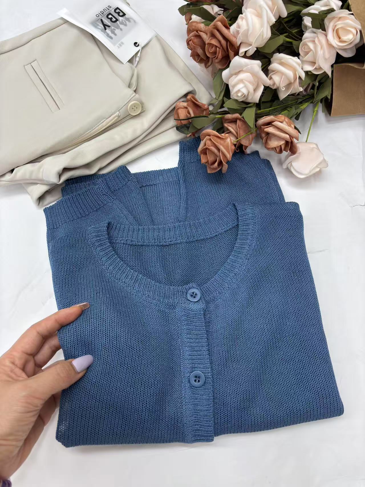 （静静家）新款软糯气质长袖针织开衫上衣90-140 新选f1105 J022643