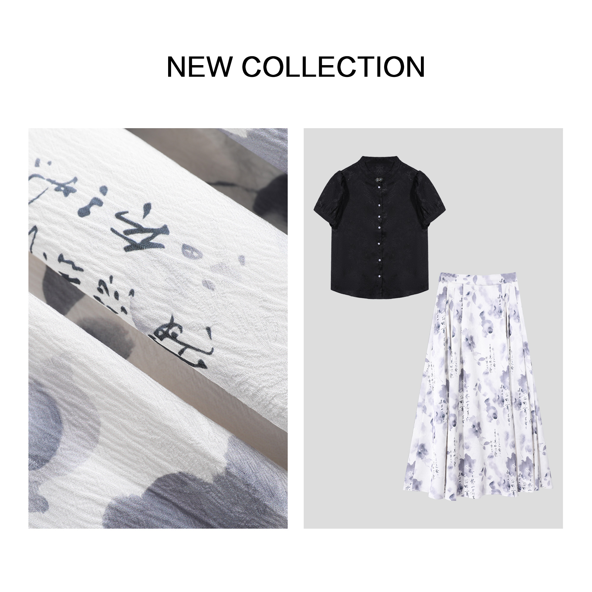 【珊珊专属】D3F28067泡泡袖衬衫+高腰长裙套装-8067