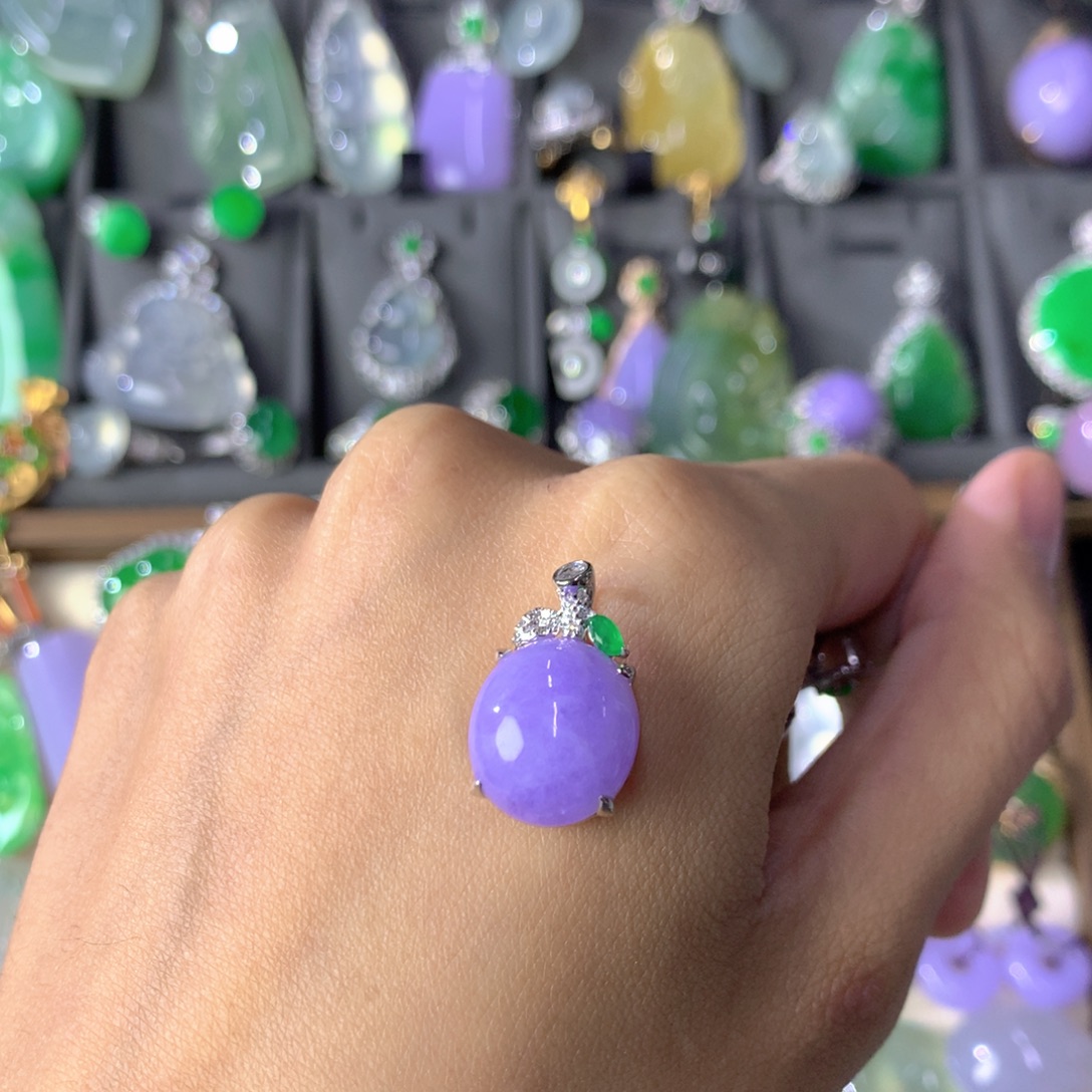 翡翠18K金镶嵌吊坠(不含链)