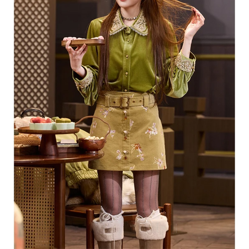 吞吞秋冬1月11号上新【翠绒 绿色】时尚百搭显瘦衬衫女