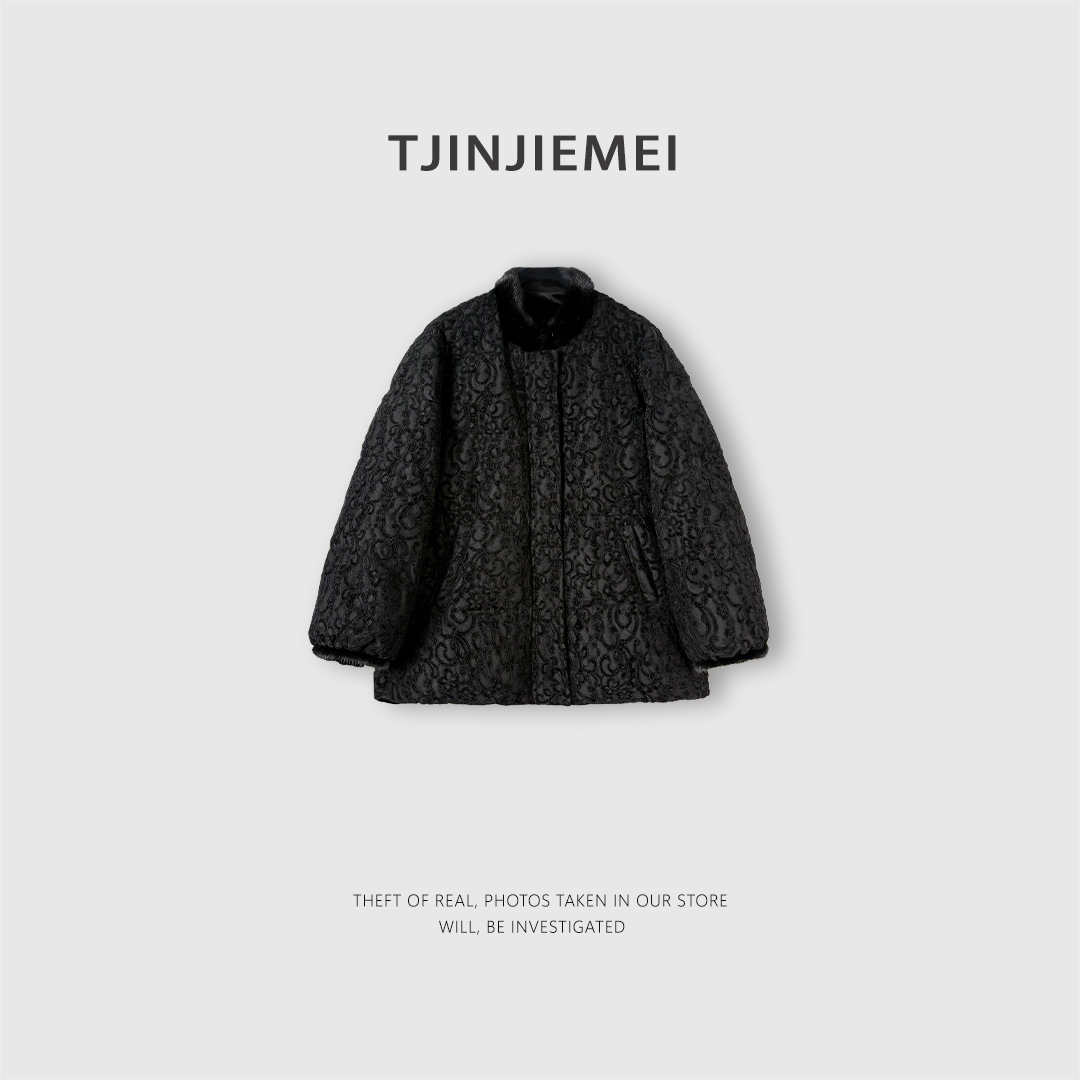 T井姐妹【黑松露】设计感浮雕蕾丝提花重工鹅绒服YRF2512-TJ630