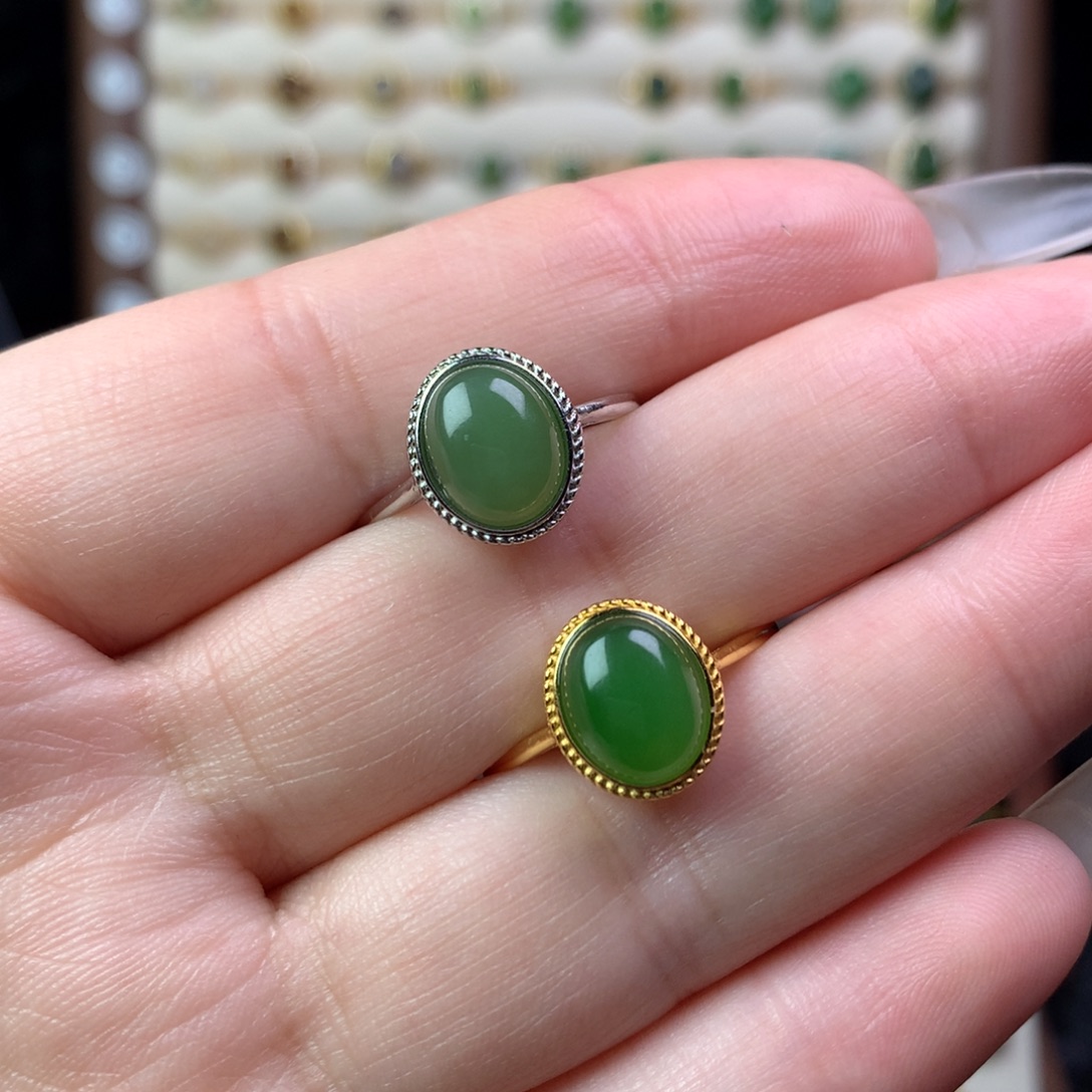 F***.和田玉银S925镶嵌戒指不退不换 1托2面