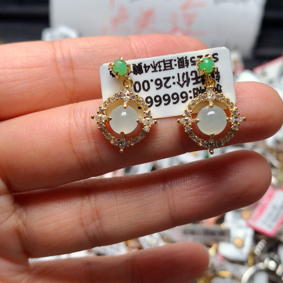 翡翠戒指银S925镶嵌天然翡翠耳饰