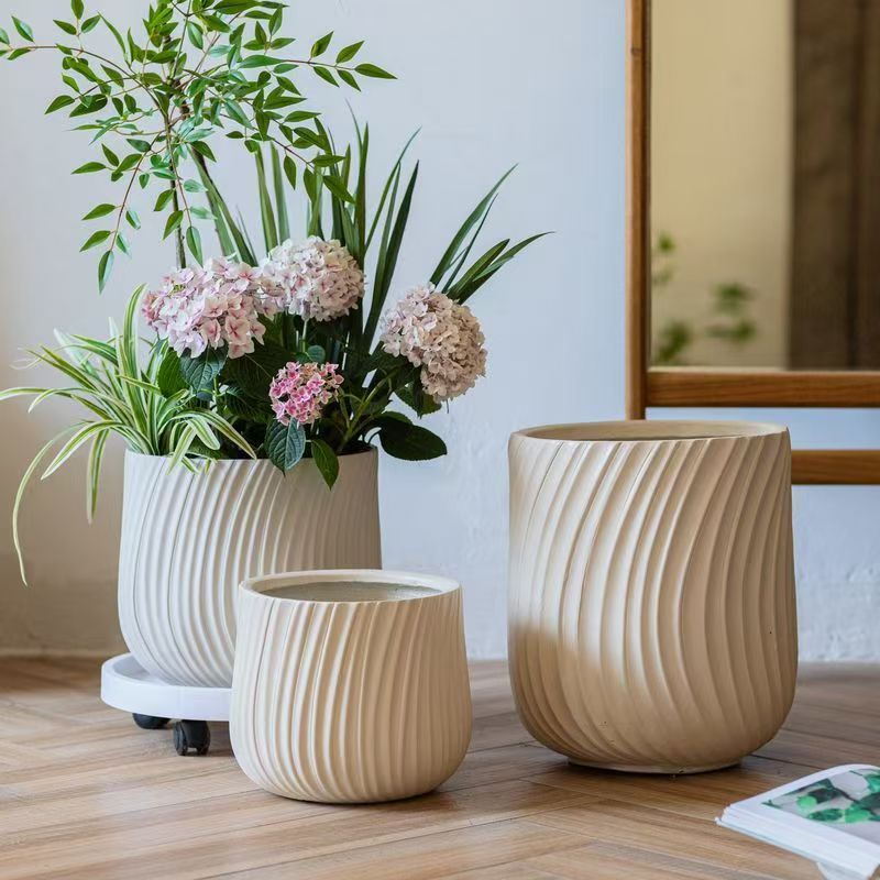 镁泥花盆黑金刚黑珍珠高山欧式简约轻奢办公室落地透气大号盆器