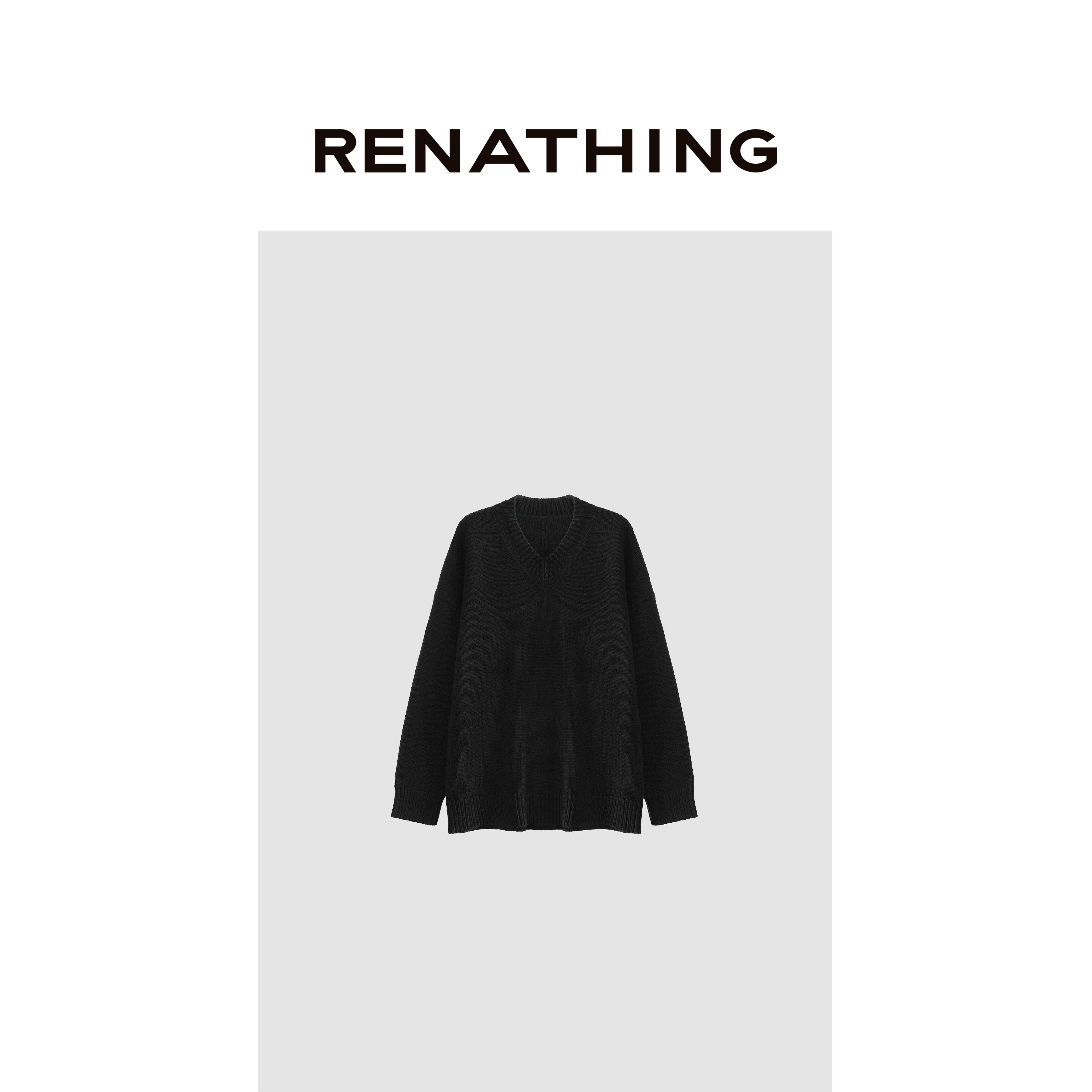 【RENATHING】极简粗针宽松V领毛衣