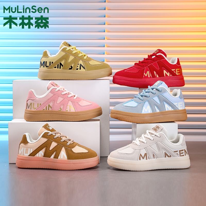 木林森童鞋2025新款皮面儿童轻便鞋中大童防滑耐磨户外休闲运动鞋