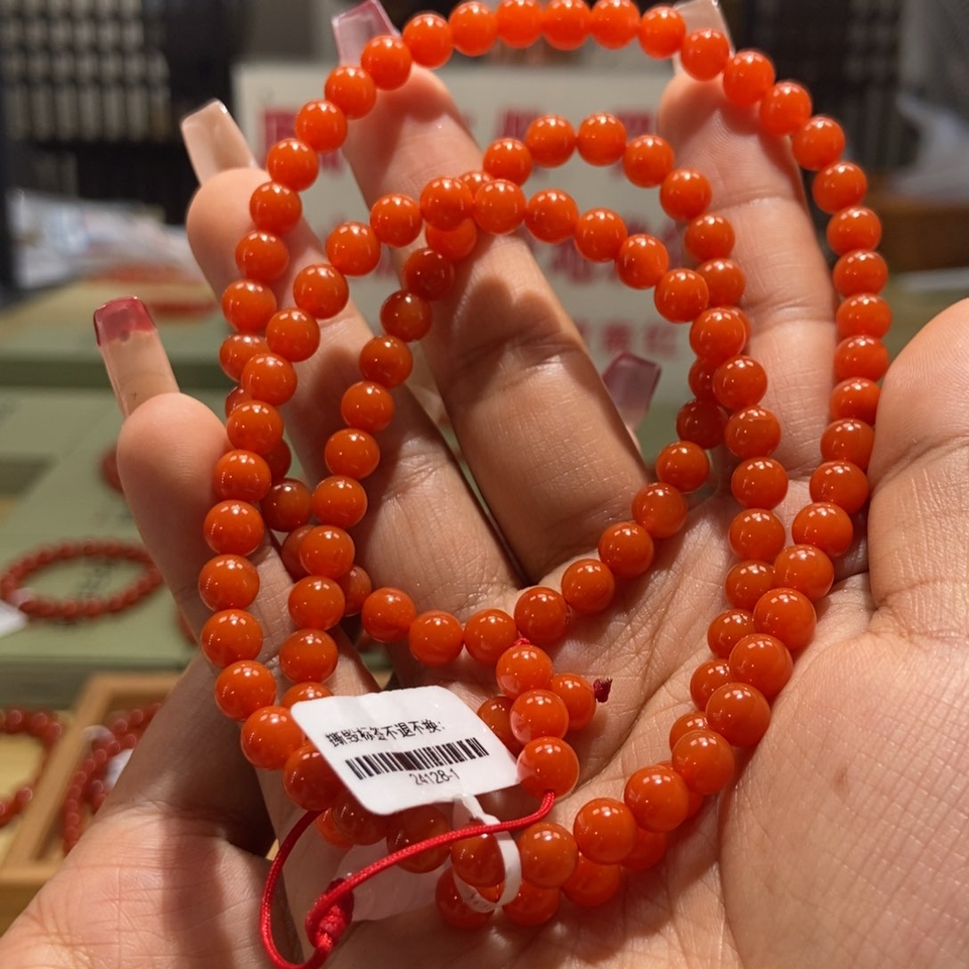 南红玛瑙6+冷水河柿子红108珠串未镶嵌