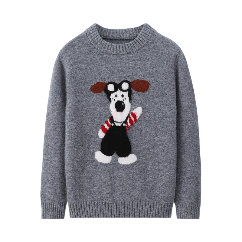 加厚款儿童100%全羊毛衫男女童秋冬季卡通小狗针织打底衫打底毛衣
