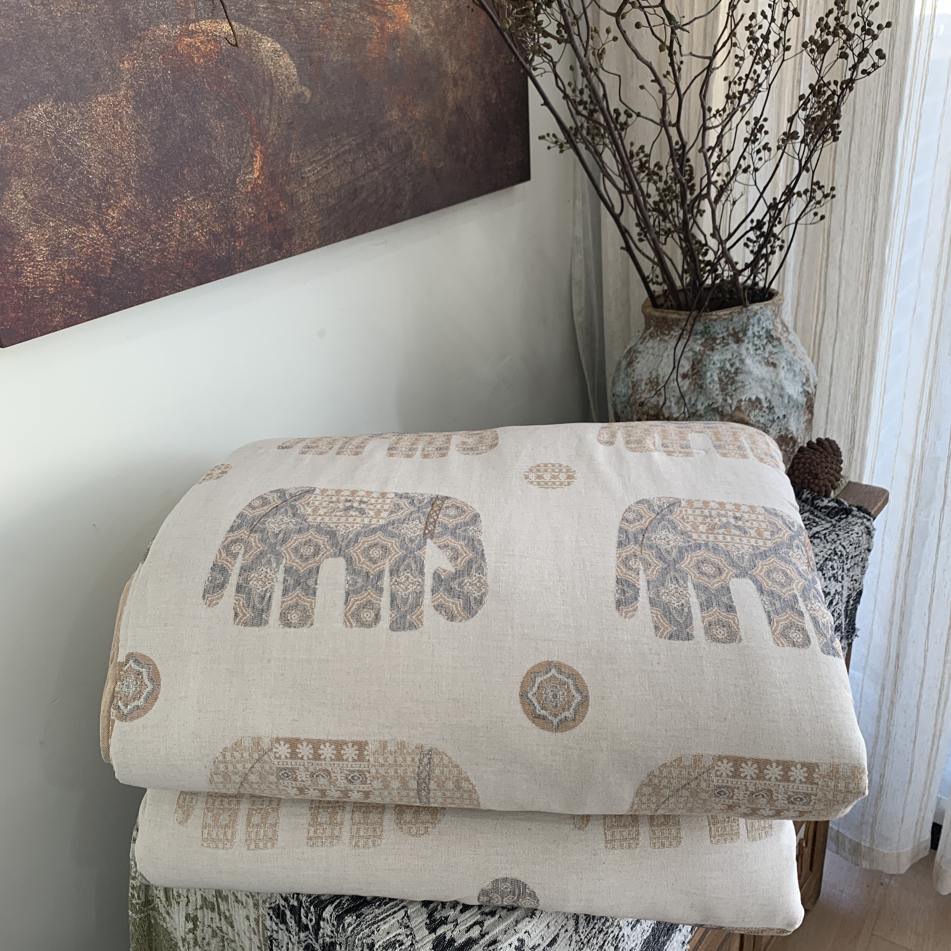 新中式中古老钱风复古秋冬保温透气被子200*230 彩象