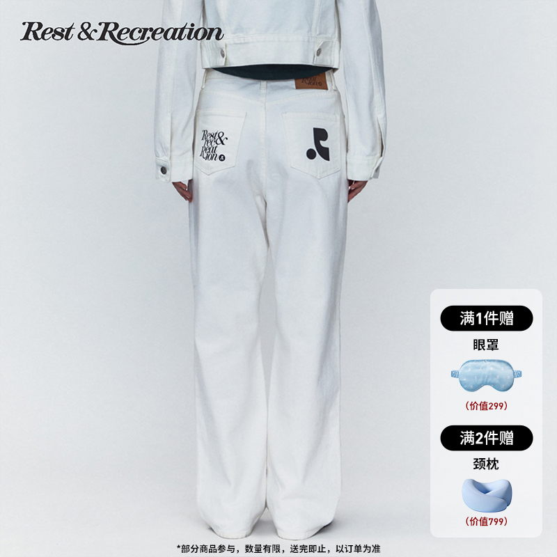 【明星同款】RestandRecreation官方字母印花牛仔裤男女同款RR休闲
