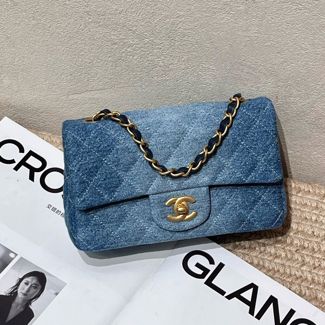 99新 Chanel/香奈儿 24s 渐变丹宁牛仔金扣大mini