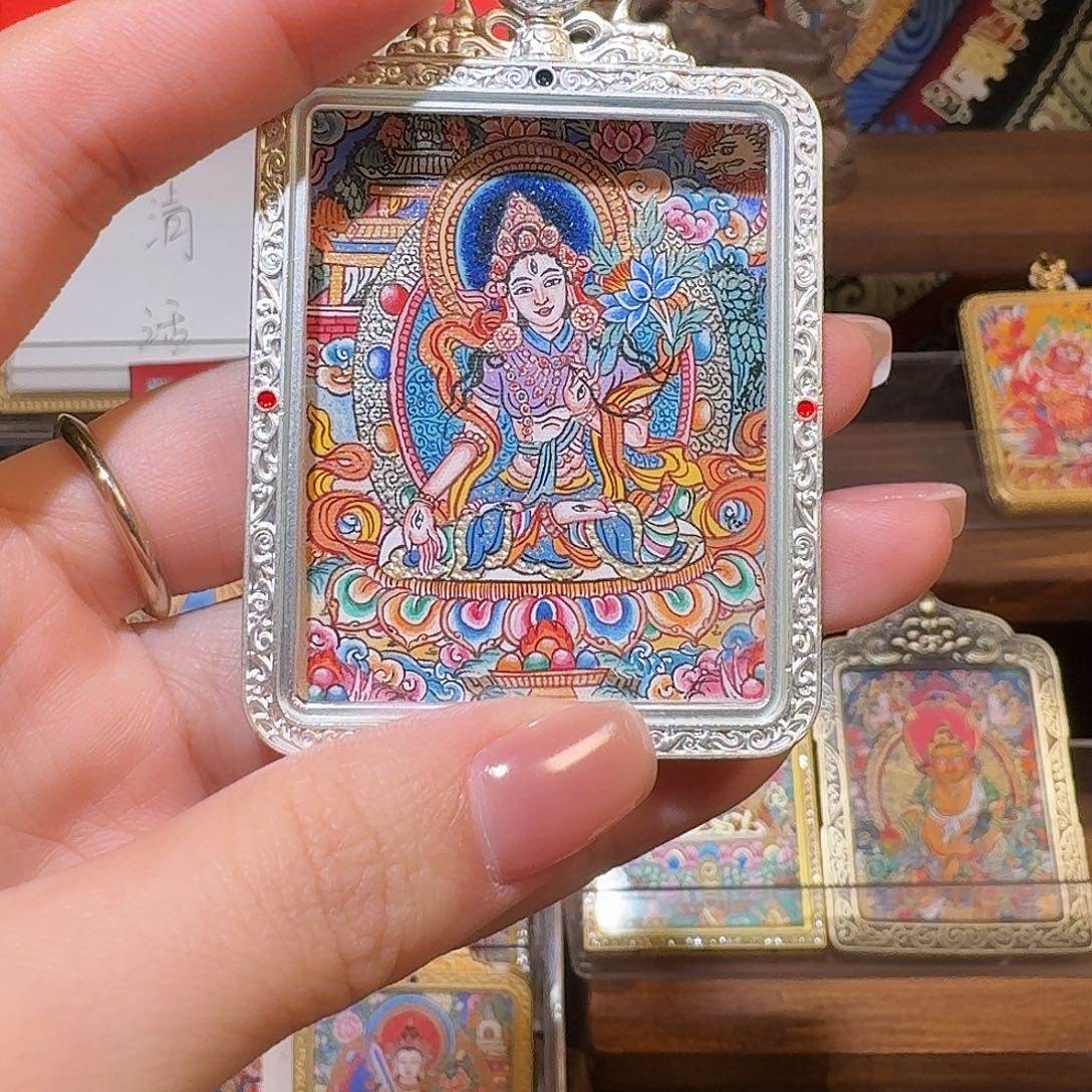 吊坠青海热贡纯手绘白度母