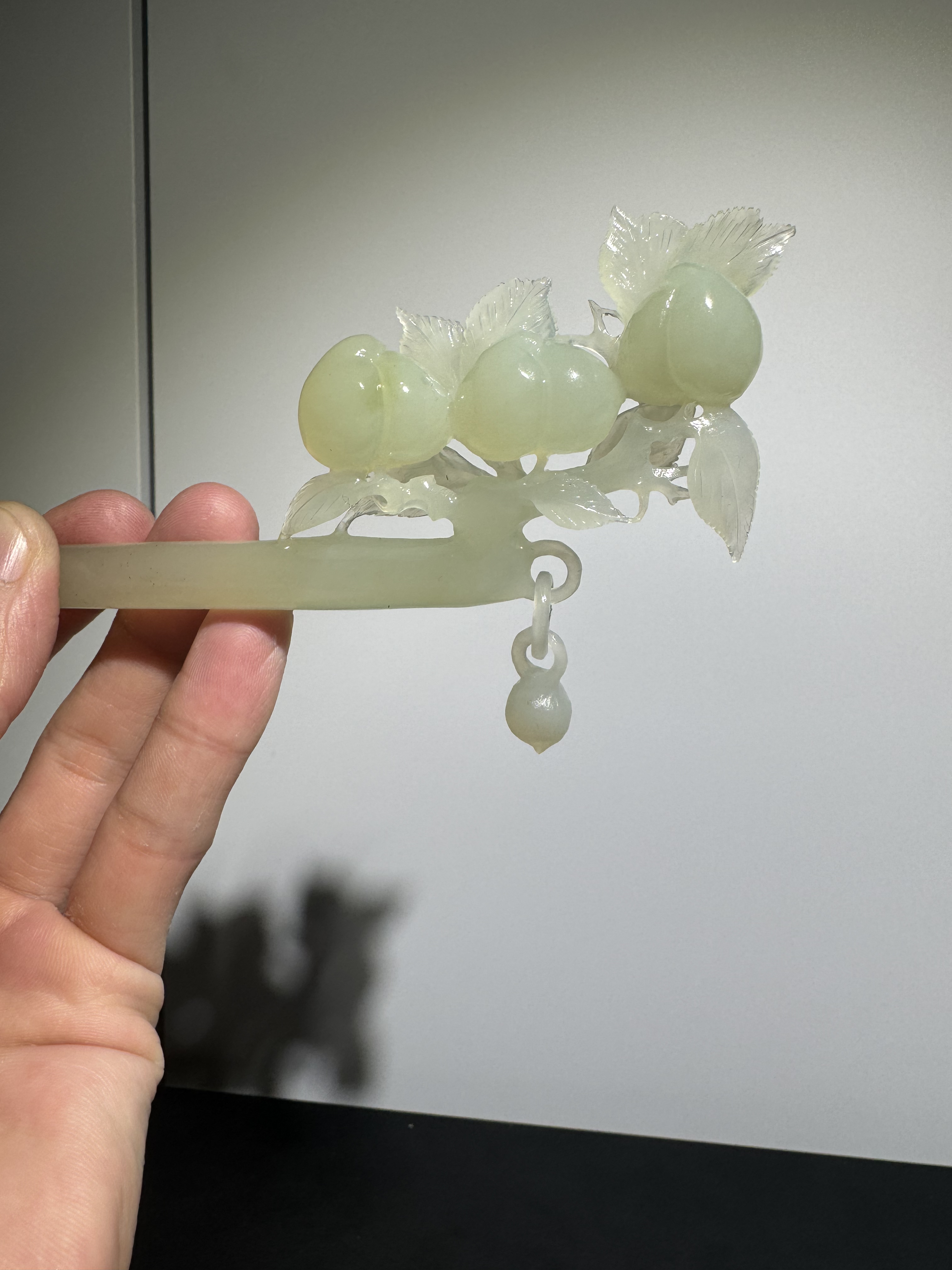 天然岫玉秋白桃发簪