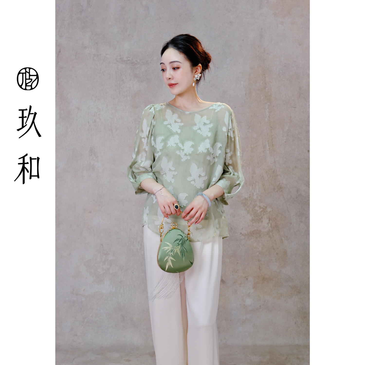 【玖和·透花】100桑蚕丝圆领气质显瘦H型上衣吊带两件套JHA2SY378