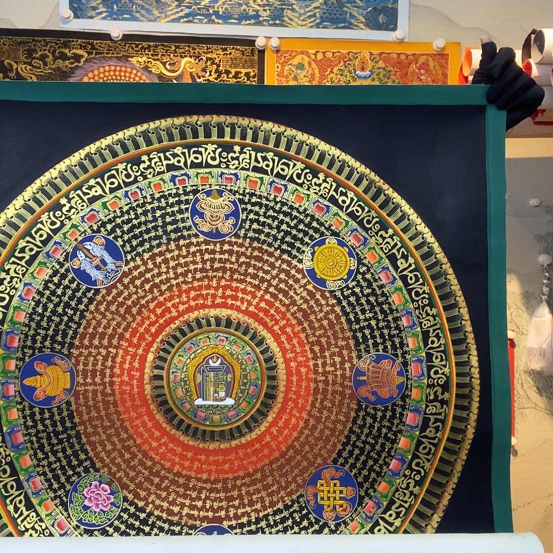 卷轴画纯手绘六字真言唐卡70厘米左右