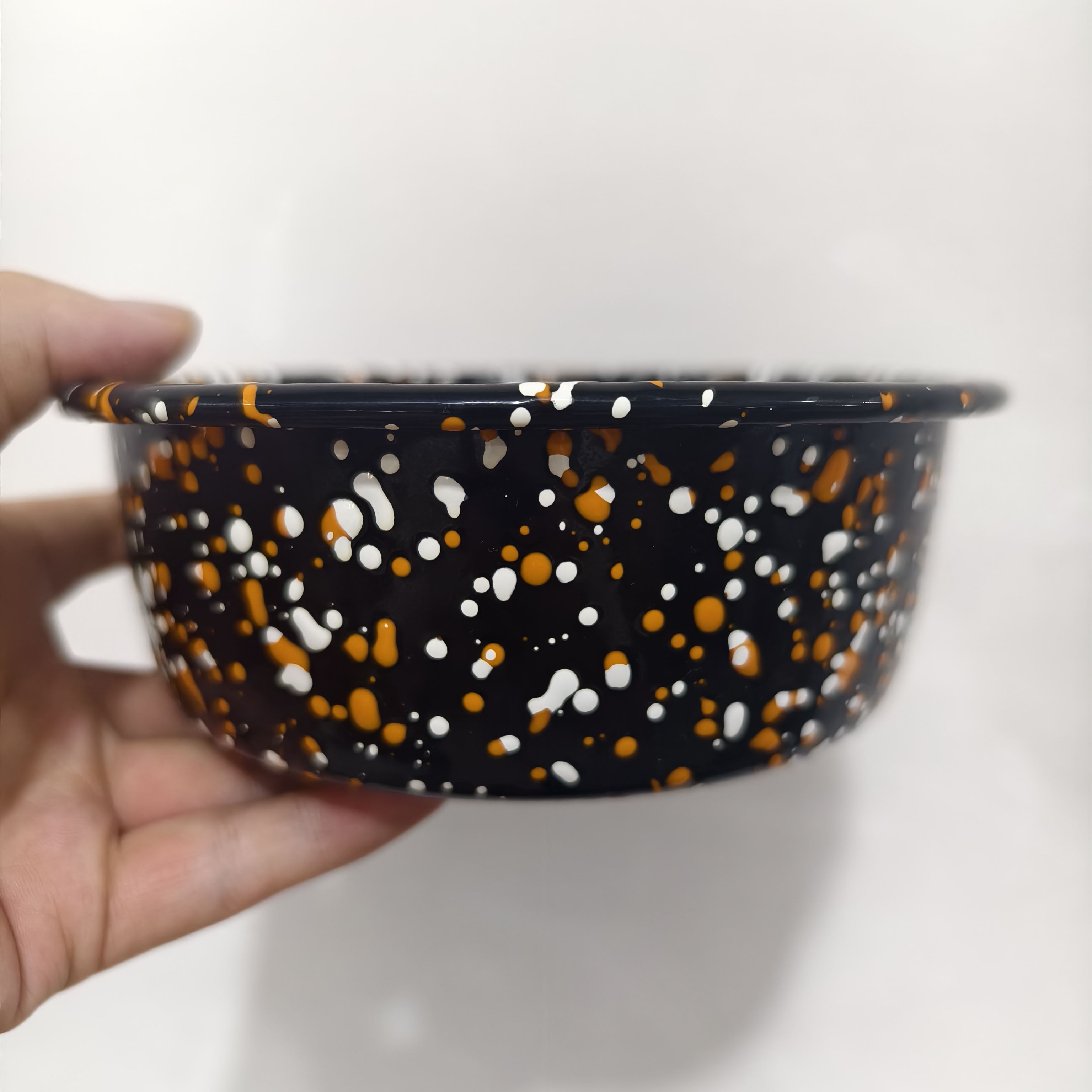 【黑色星空】橙白 内外泼墨 18cm家用芝士盘  烤盘