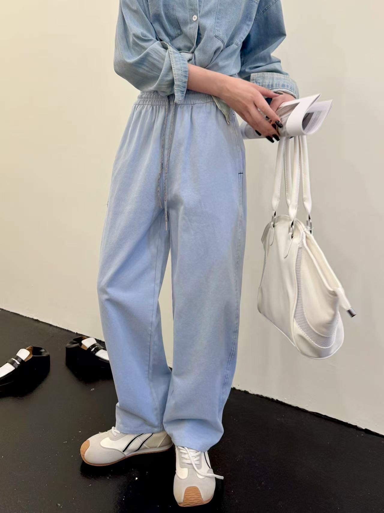 【明线水洗棉】0626款水洗棉布阔腿裤裤显瘦休闲裤百搭 