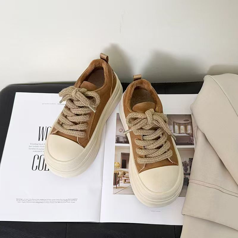 秋季系带百搭板鞋休闲板鞋复古通用增高圆头