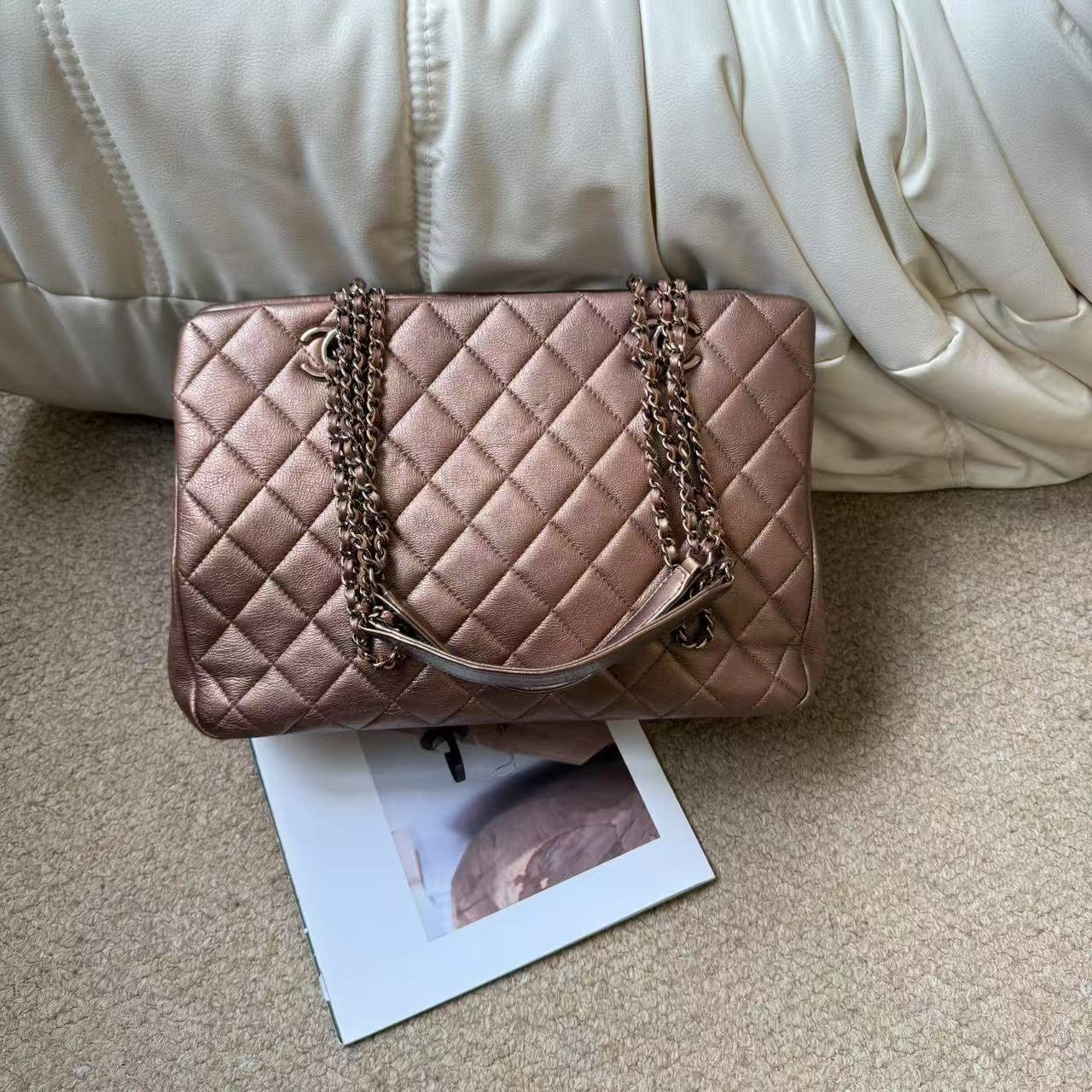 95新 Chanel/香奈儿 Chanel 铜色 牛皮 敞口托特包/627764209