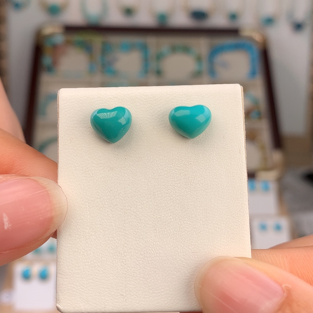 绿松石银S925镶嵌耳饰