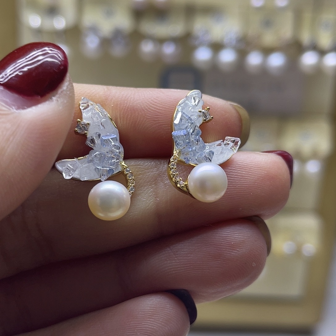 淡水珍珠耳饰银S925镶嵌