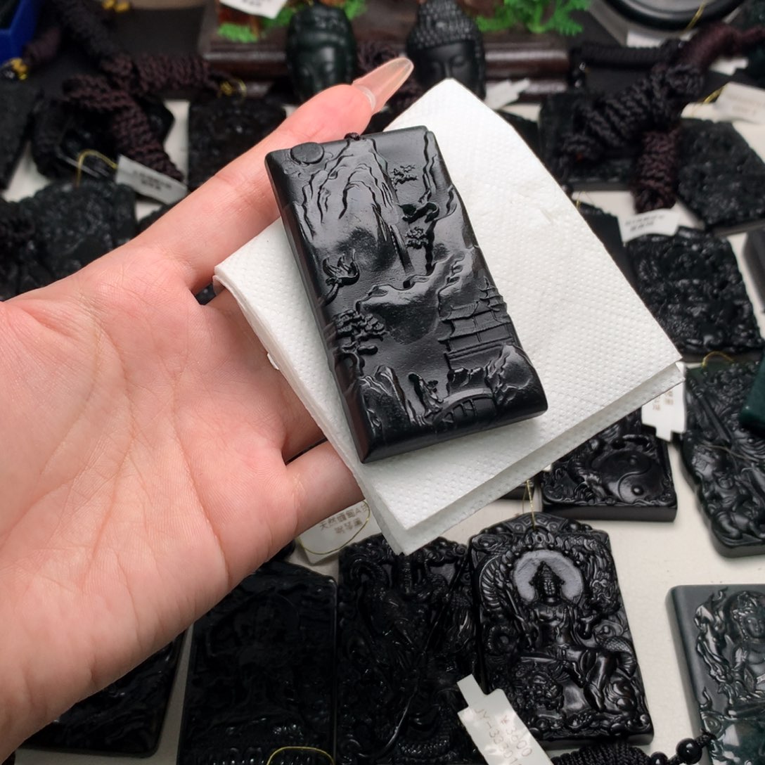 天然缅甸a货钢琴黑挂件