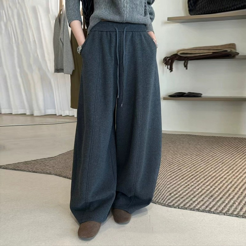 秋冬慵懒松弛感高级灰加绒弯刀裤女宽松加厚潮牌卫裤休闲阔腿裤子
