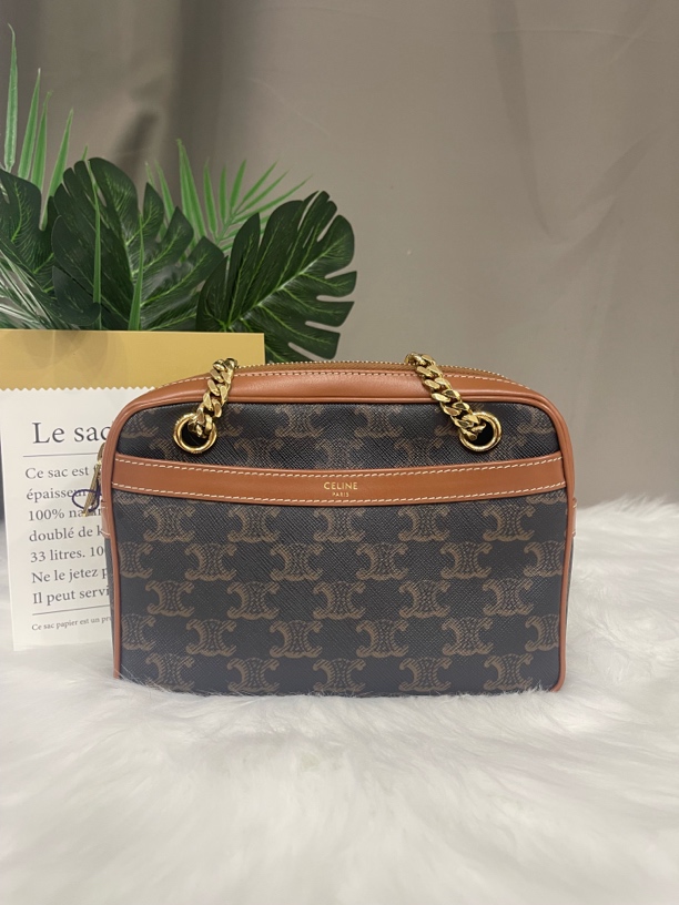 99新 Celine/思琳 老花双链条单肩斜挎包简约设计时尚百搭