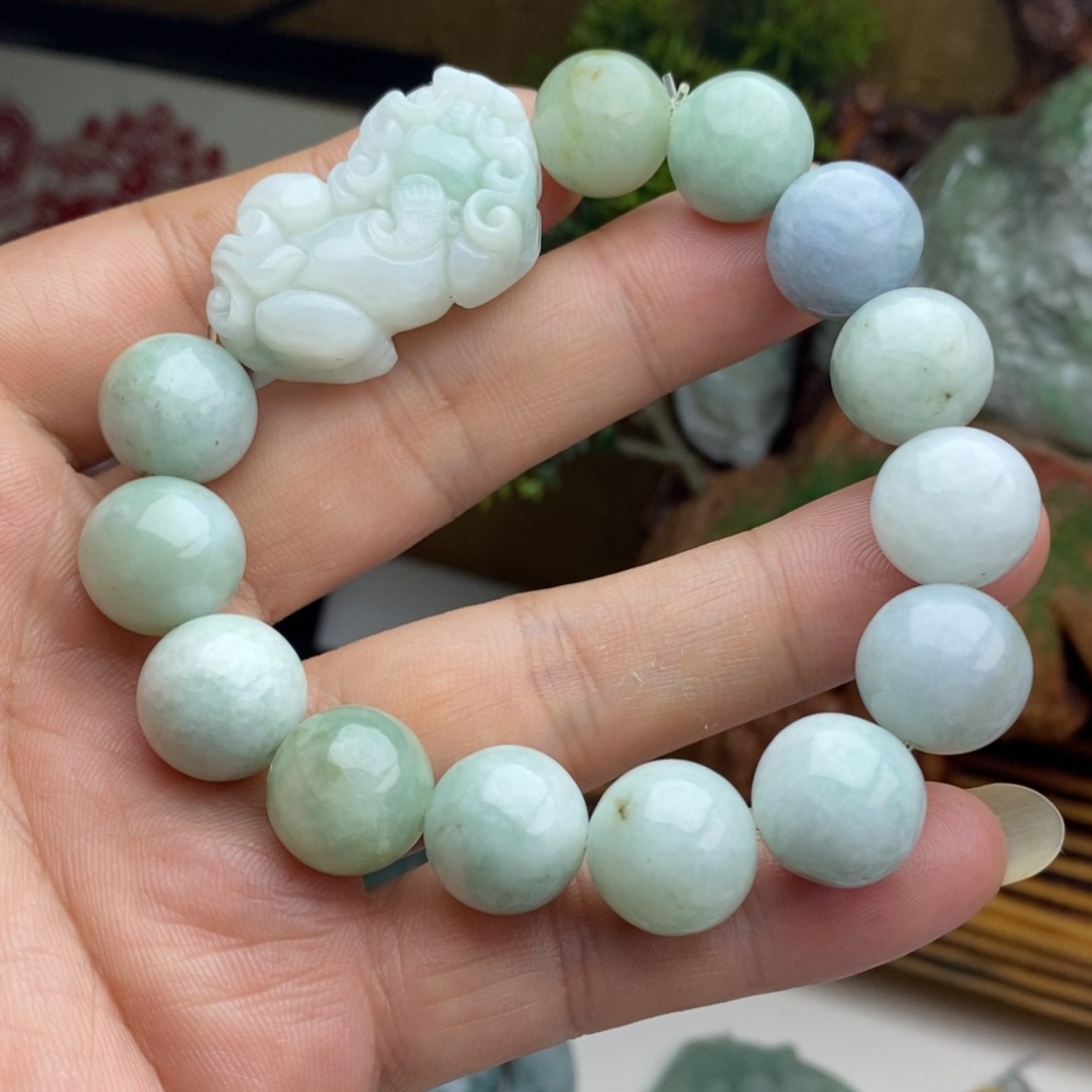 定制翡翠未镶嵌纯天然缅甸翡翠圆珠貔貅手串