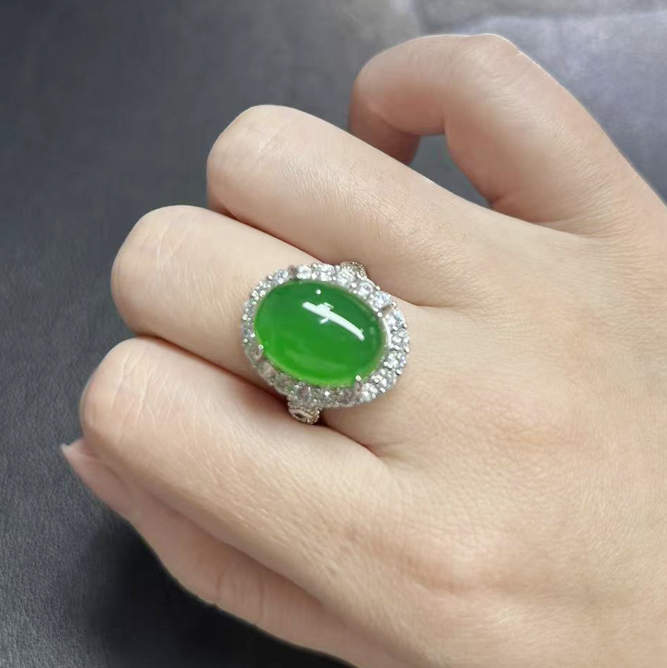 百搭豪华翠绿翡女戒指时尚A7