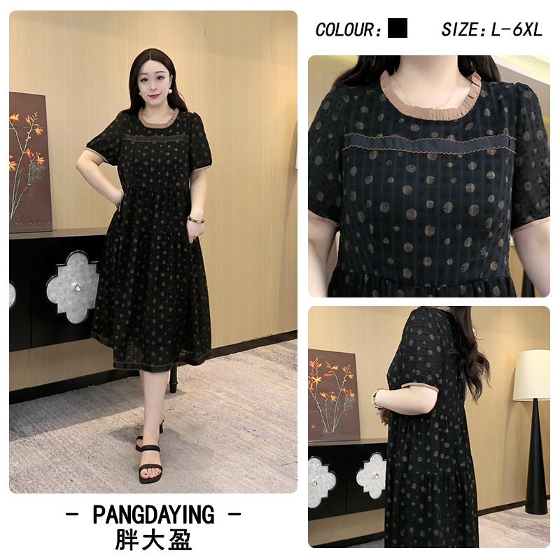 胖大盈大码女装定制连衣裙2025年夏季新款气质短袖波点裙子ZB5219
