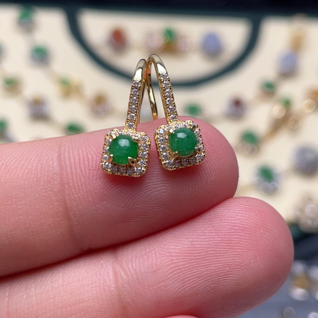 翡翠耳饰银S925镶嵌纯天然缅甸翡翠