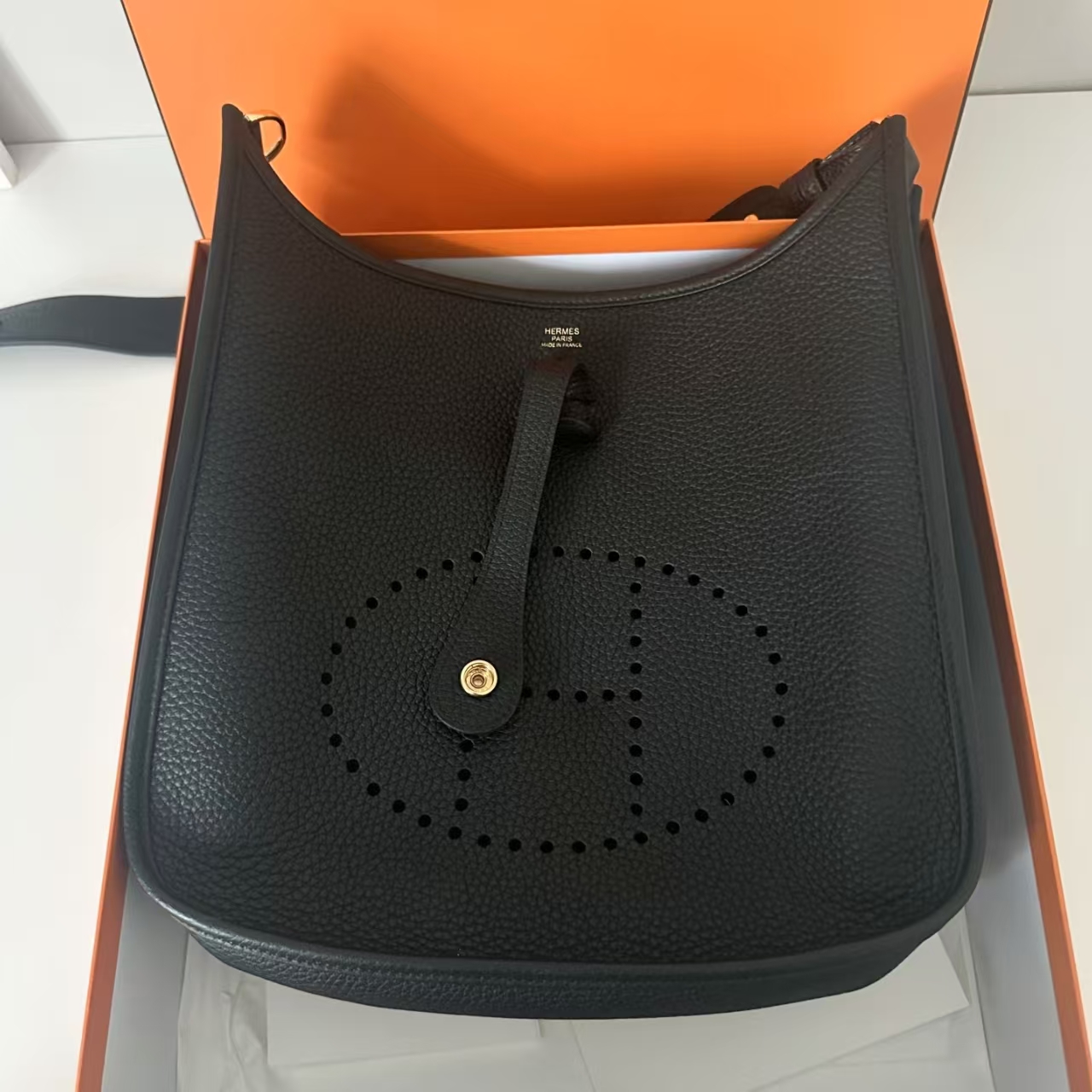 99新 Hermes/爱马仕 蓝总专场/黑金伊芙琳 29 框M刻 斜挎包