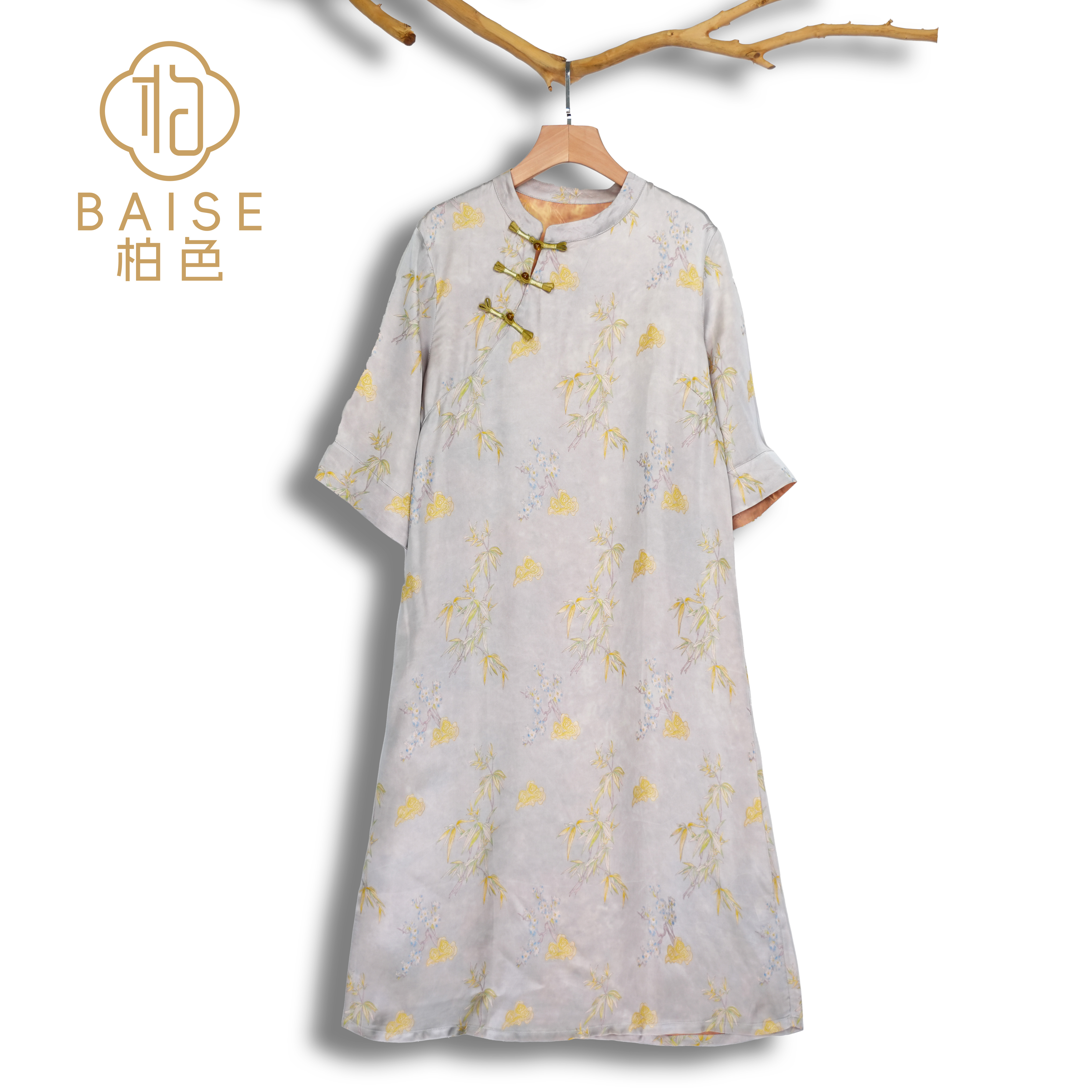 中式连衣裙复古斜襟盘扣春季女装宽松连衣裙2519