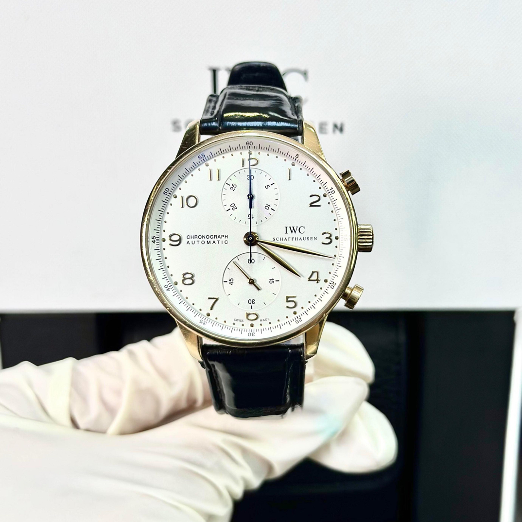 99新 IWC/万国 IW371480葡萄牙40玫金银盘数字刻皮带