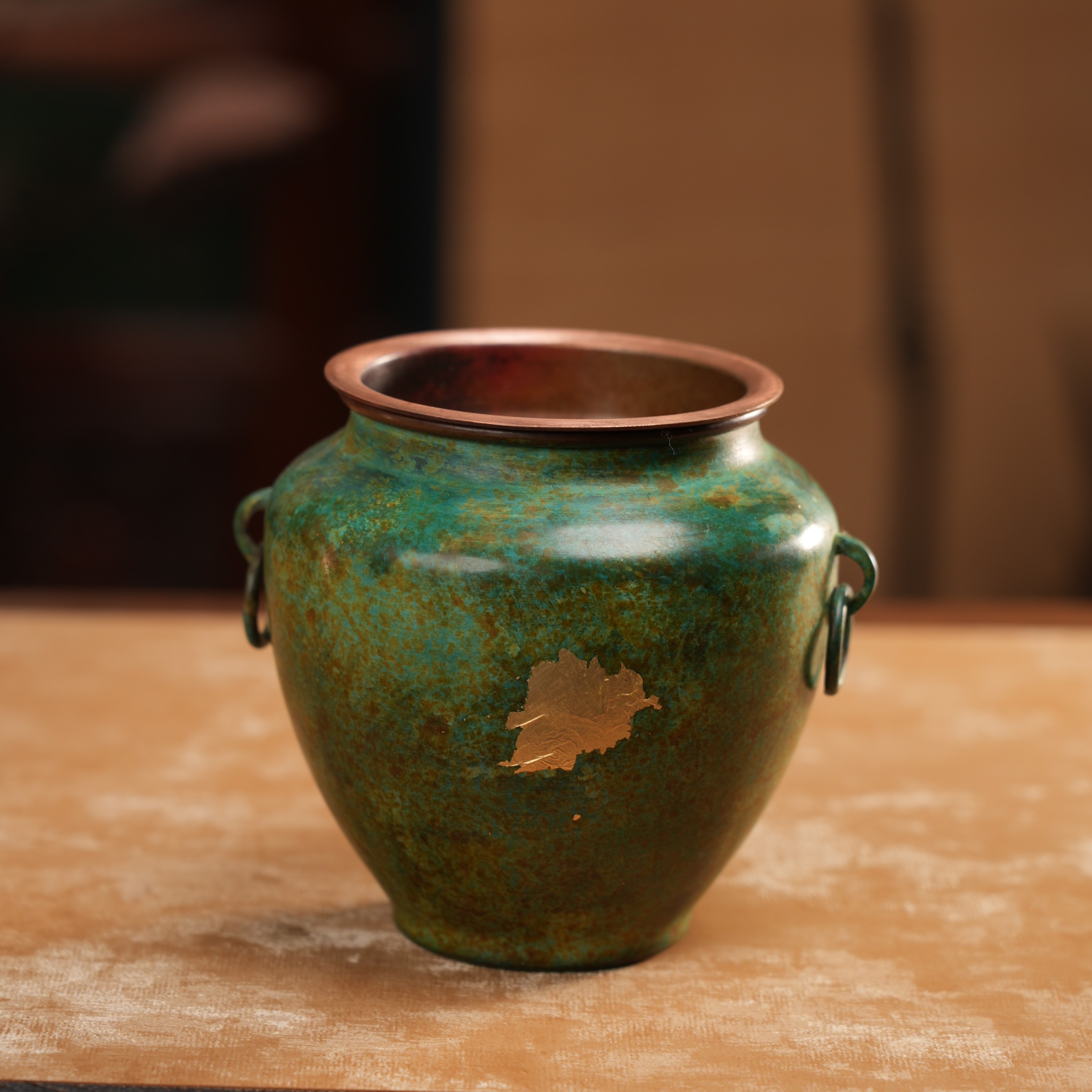 【沾沾喜器】紫铜绿色建水壶承茶具茶摆件茶周边