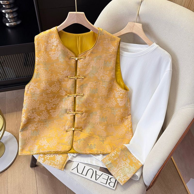 【晓林】新中式国风提花夹棉女马甲秋冬盘扣百搭显瘦