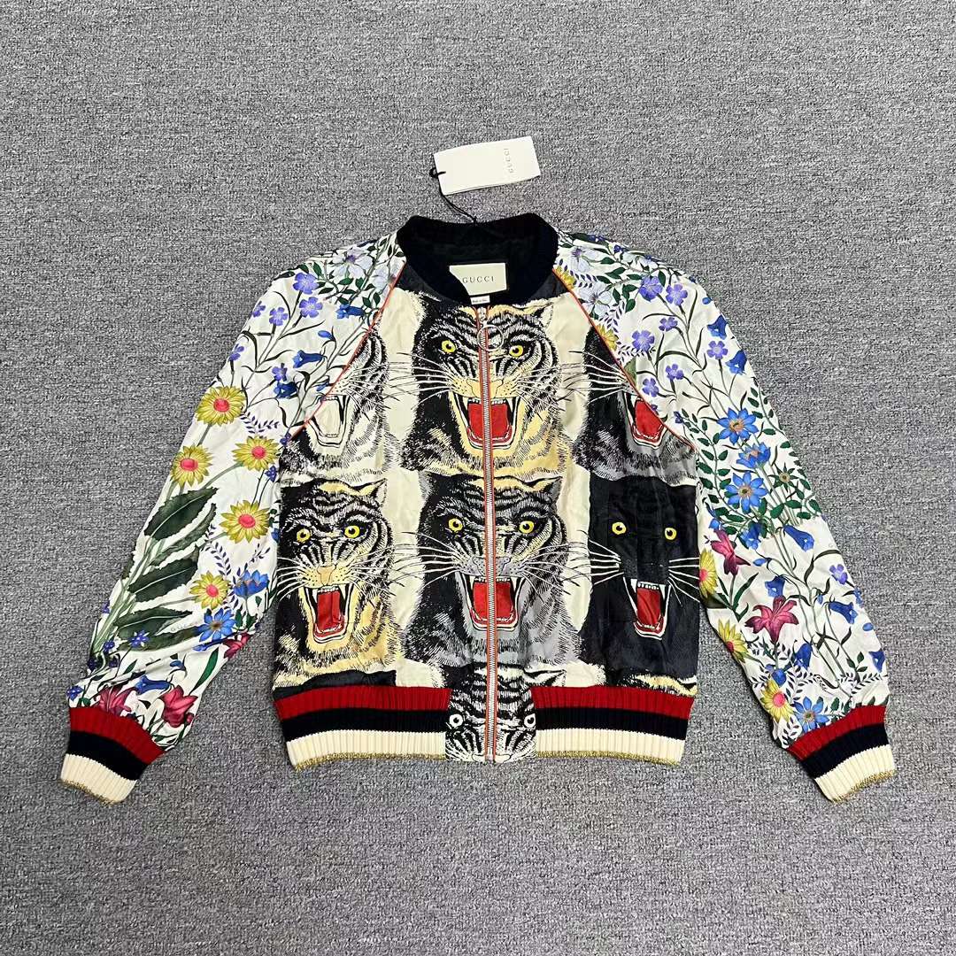 全新未使用 GUCCI/古驰 Gucci 图案印花丝绸外套夹克 44码