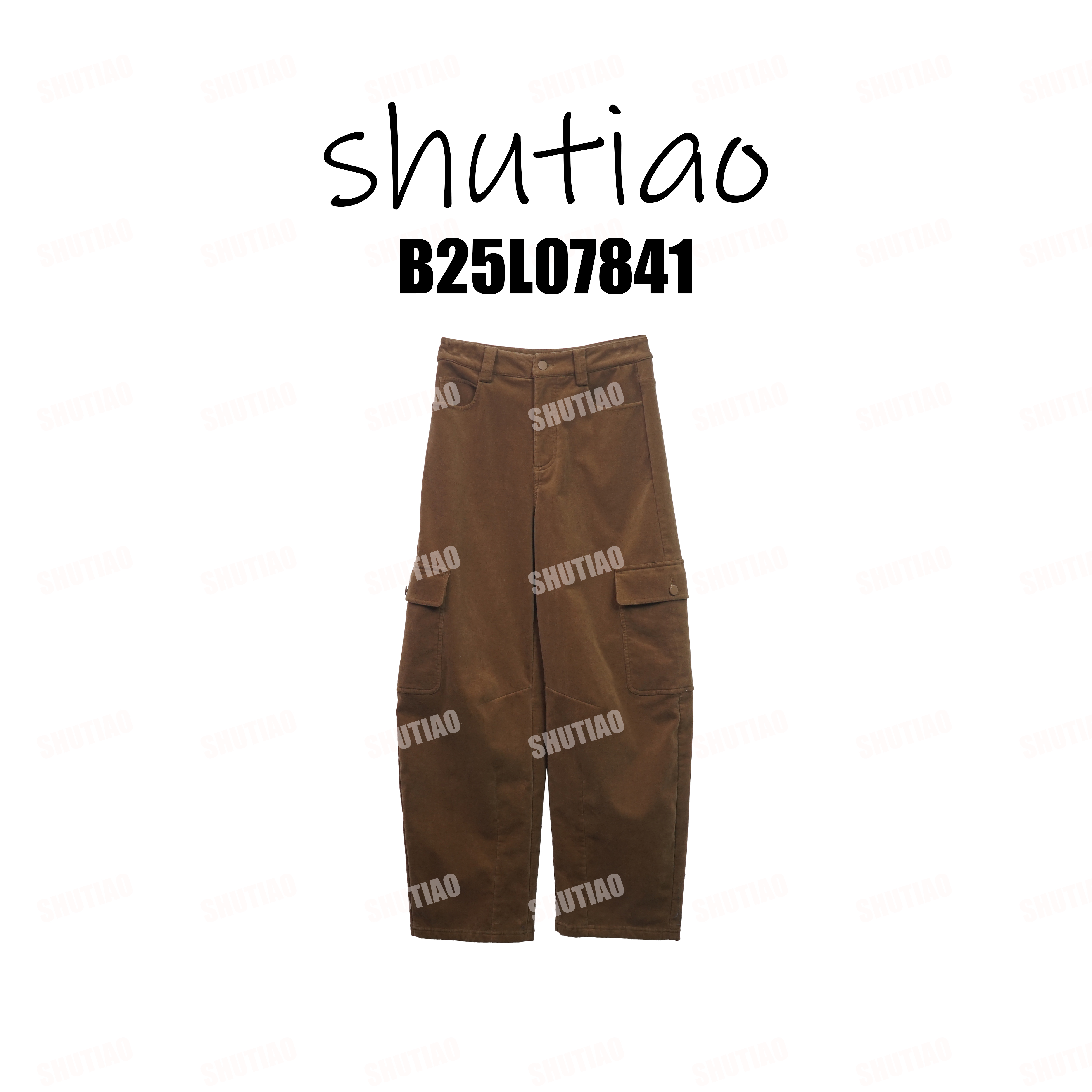 【SHUTIAO】2025冬季：加厚加绒咖棕色工装裤裤子B25L07841