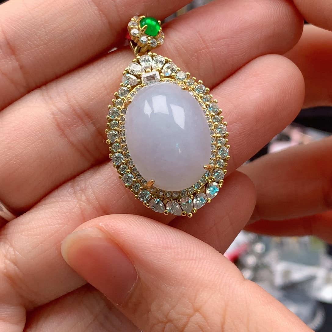 翡翠戒指银S925镶嵌天然翡翠吊坠