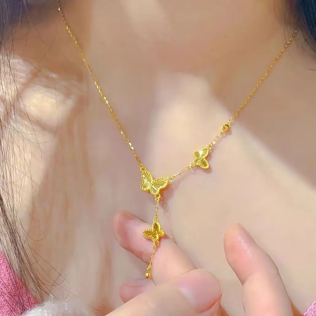 钛钢项链 铜合金非黄金高保色铜合金镭射蝴蝶小众甜美气质吊坠