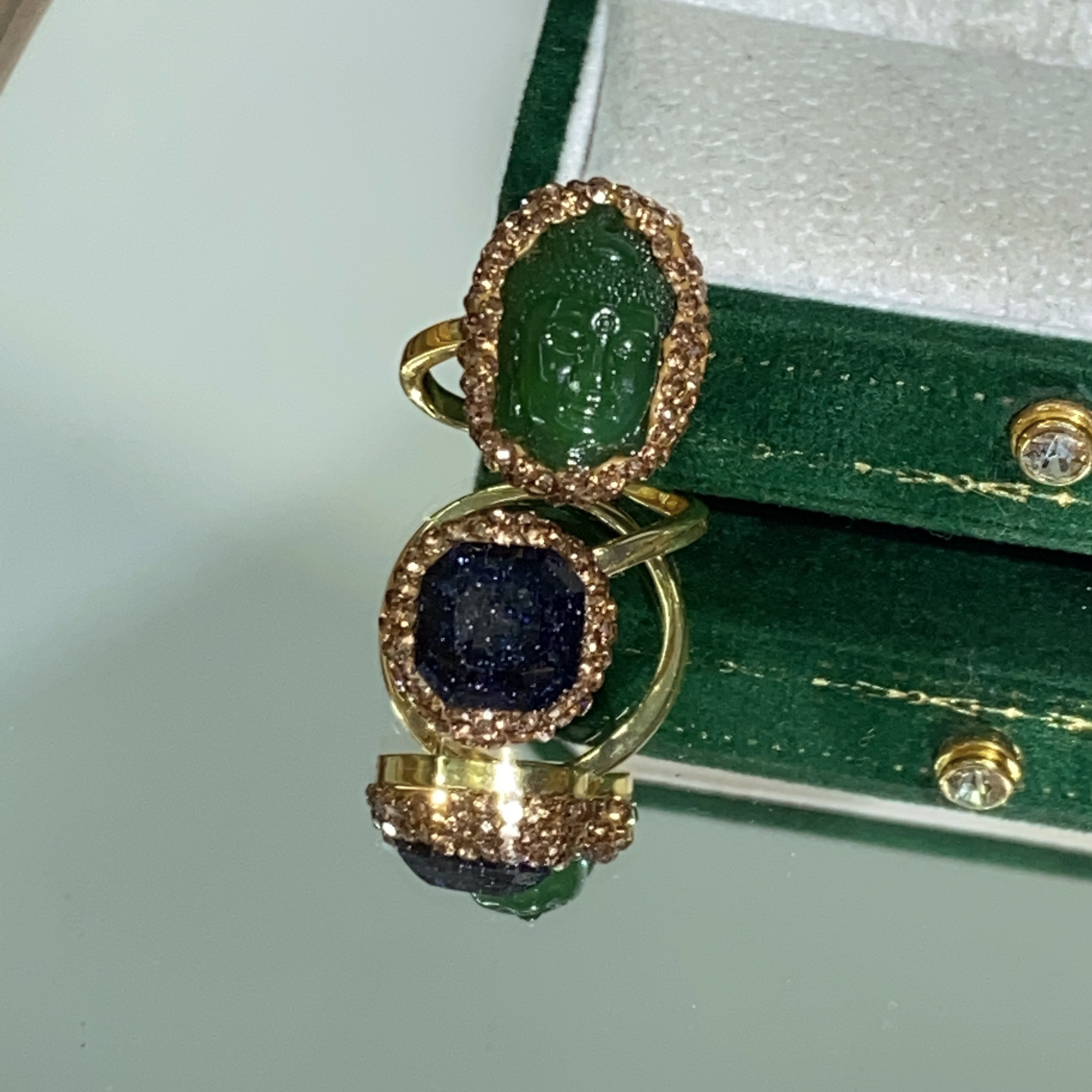 铜合金合成锆石戒指 TTSD 绿色MLY佛头蛇形戒指 4735