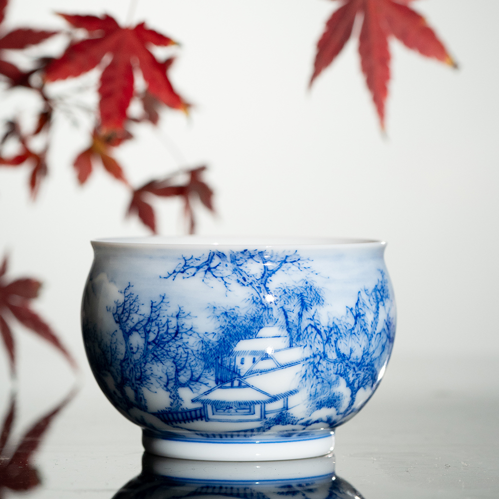 【小乔赏瓷】画堂春蒋松雪景山居图炉式杯景德镇陶瓷茶杯（htc105