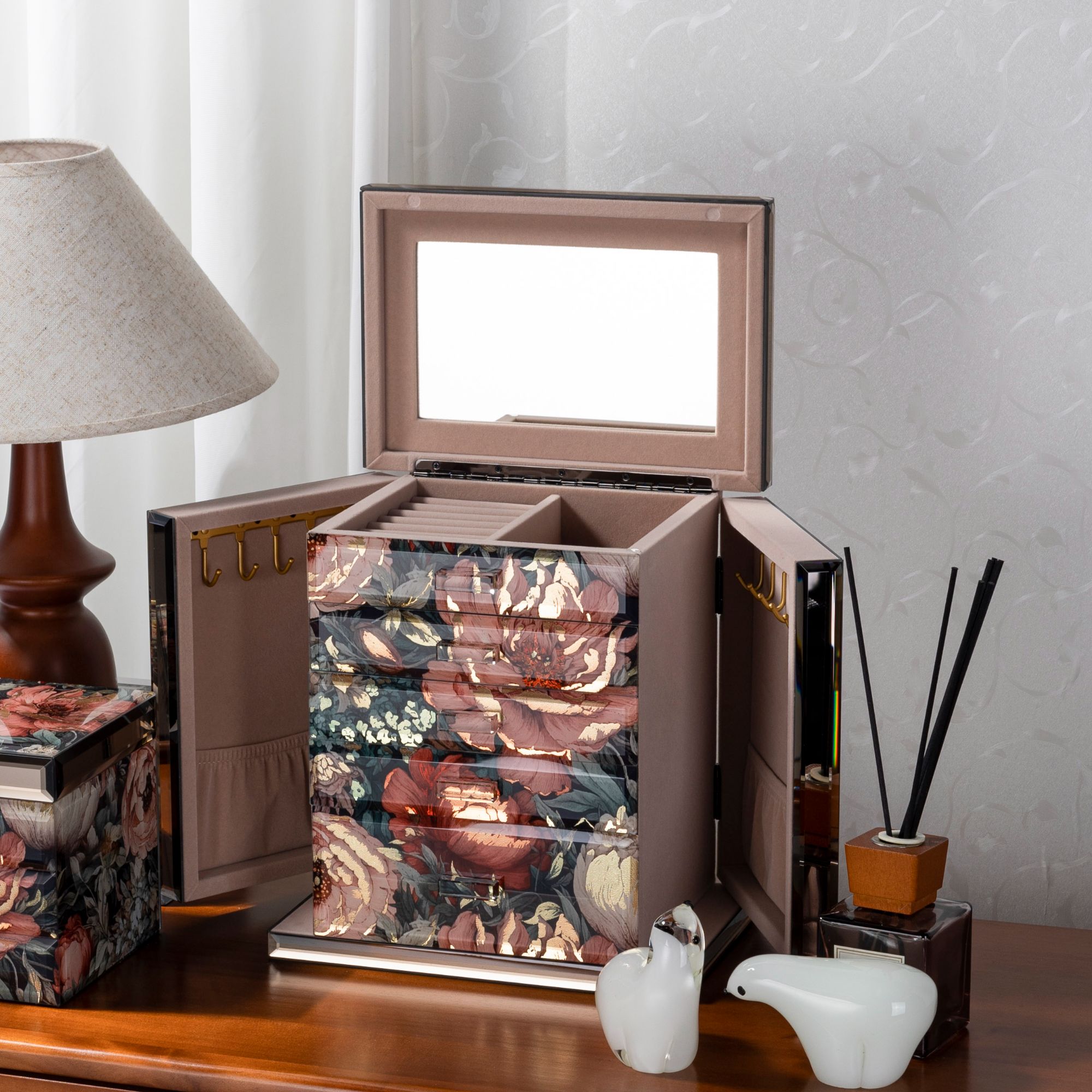 【奇居巍】开运繁花五层首饰盒纯手工贴金箔饰品盒收纳盒KS240061