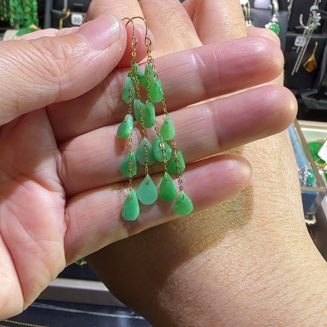 翡翠18K金镶嵌颈饰耳钩