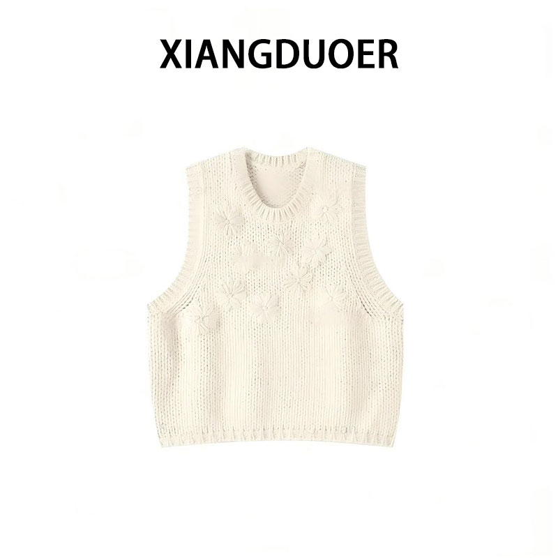 X-SHUI【一排花花】马甲气质减龄百搭马甲无袖镂空休闲背心上衣