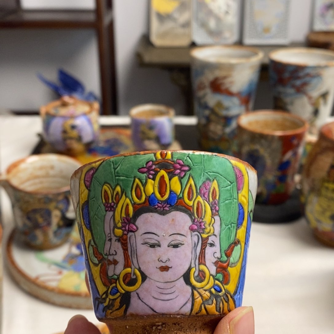 手工手绘大日如来茶杯