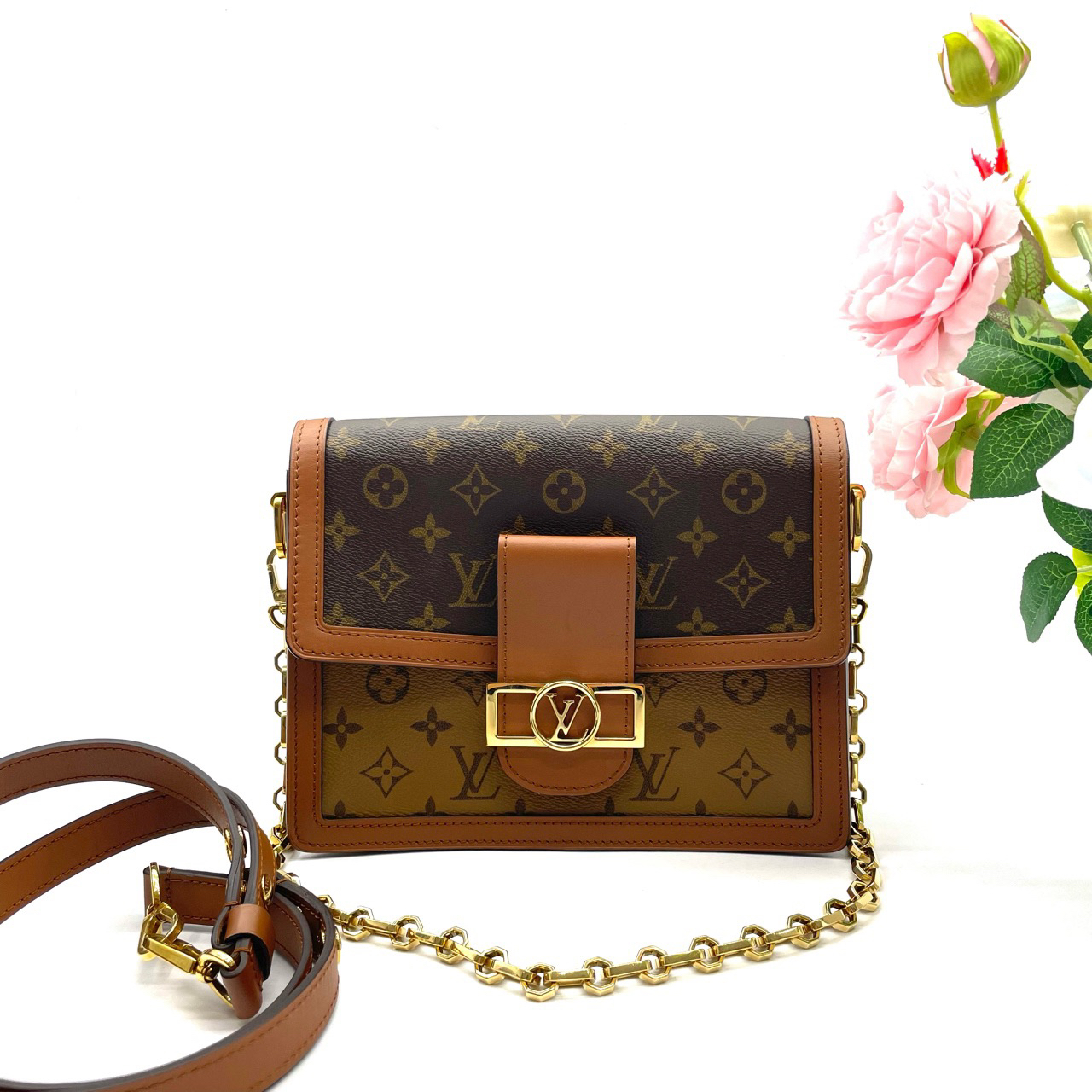 95新 LV 98新/达芙妮中号/经典老花单肩包/拼色翻盖斜跨包/女士