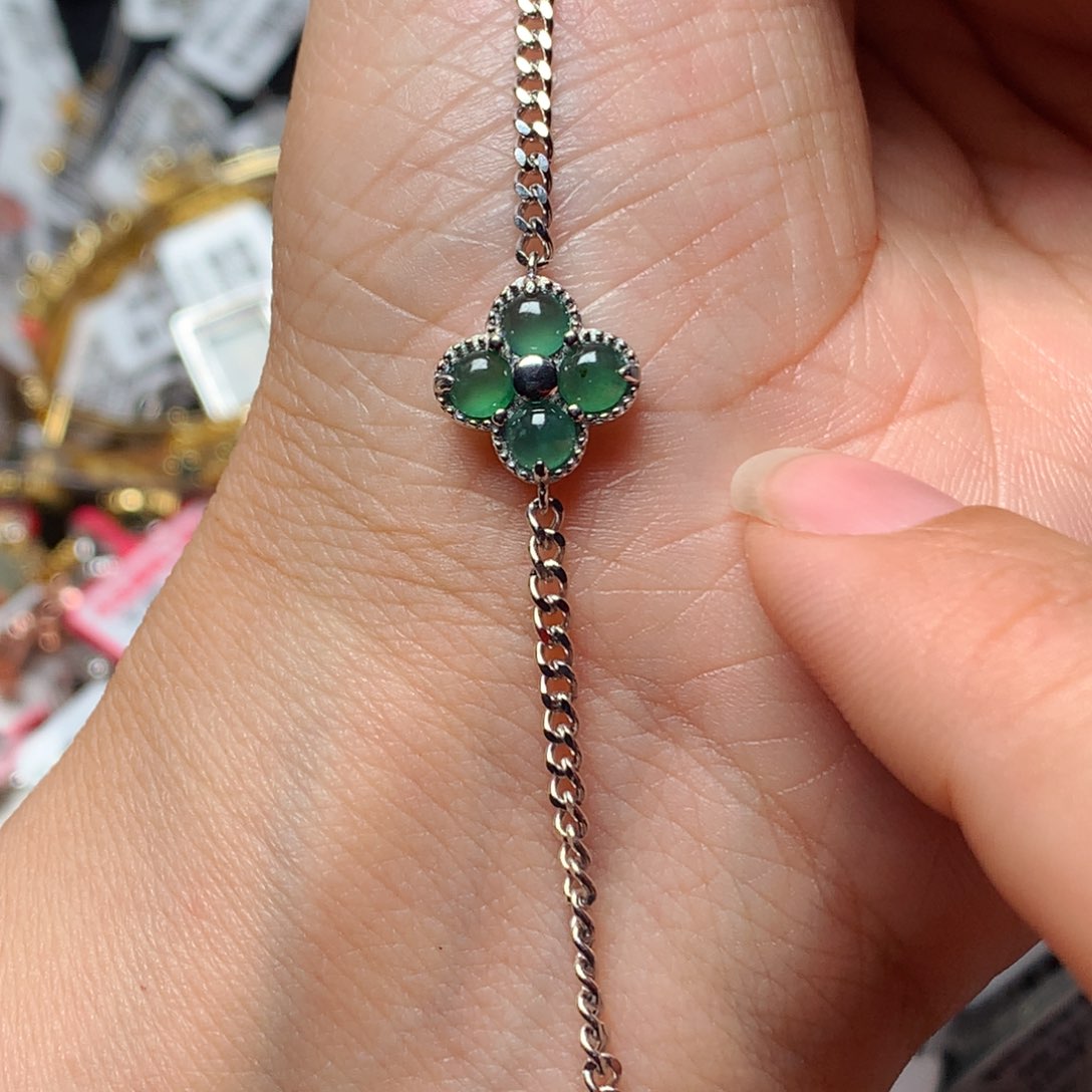 翡翠戒指银S925镶嵌天然翡翠手链